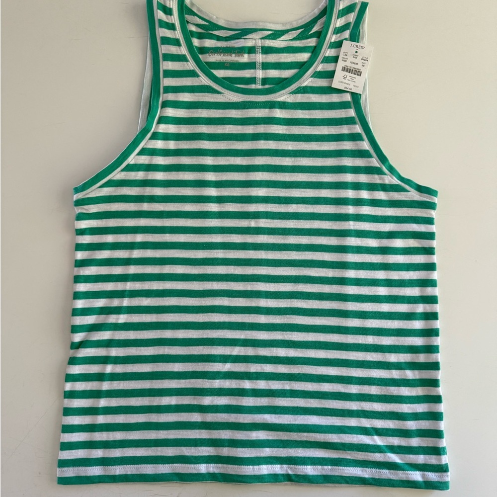 J. Crew Green and White Striped Tank Top
